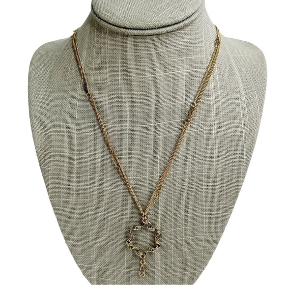 Gold Tone Multi Strand Gray Rhinestone Twisted Dangle Pendant Necklace - Picture 1 of 9